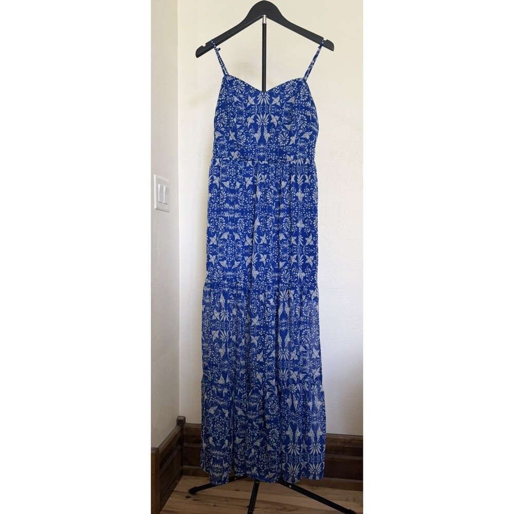 Xhilaration Women's Sleeveless Blue Bird Print Maxi Dress Crinkle Fabric Size S